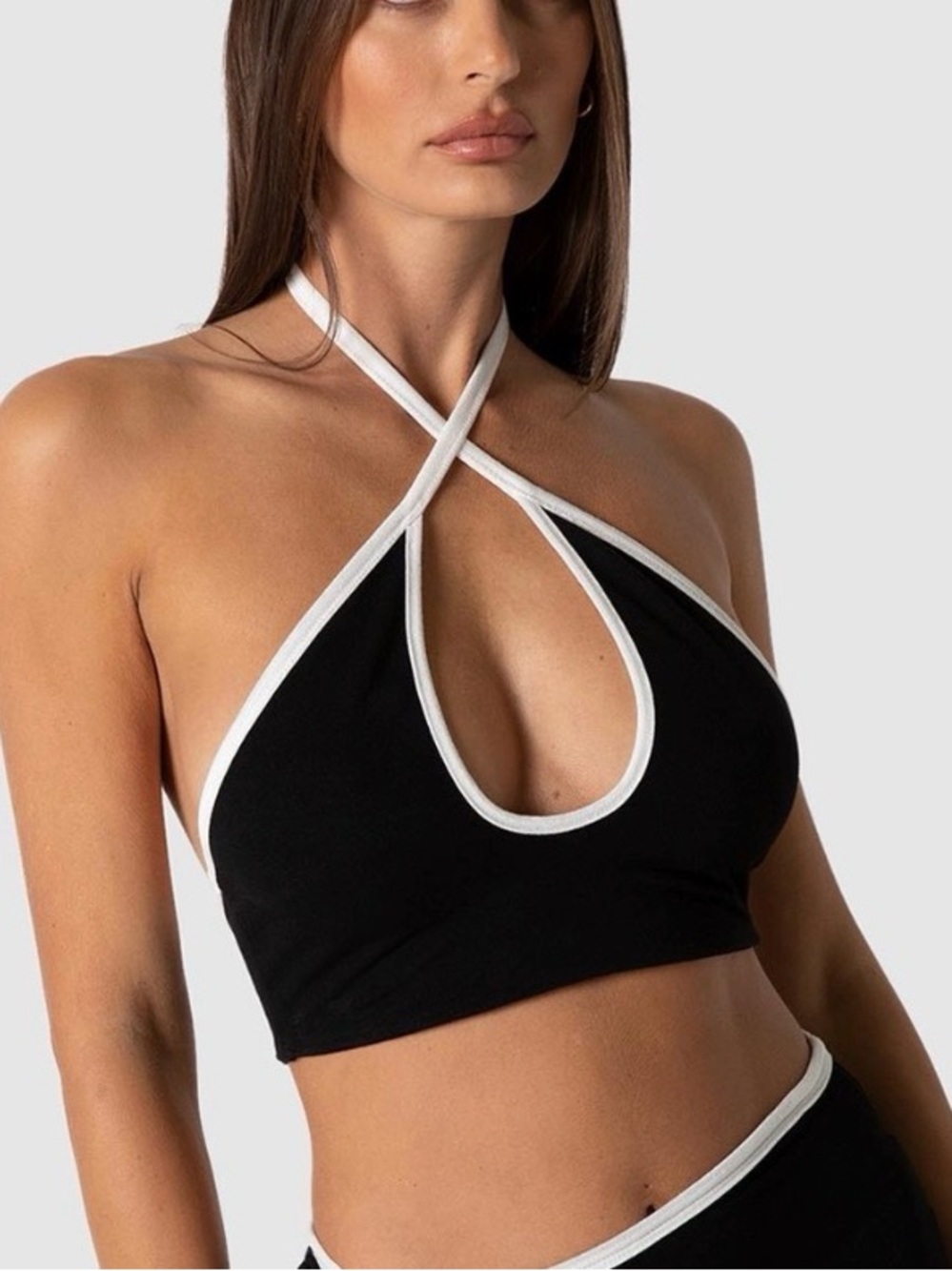 Black & White Contrast Cutout Bandeau Halter